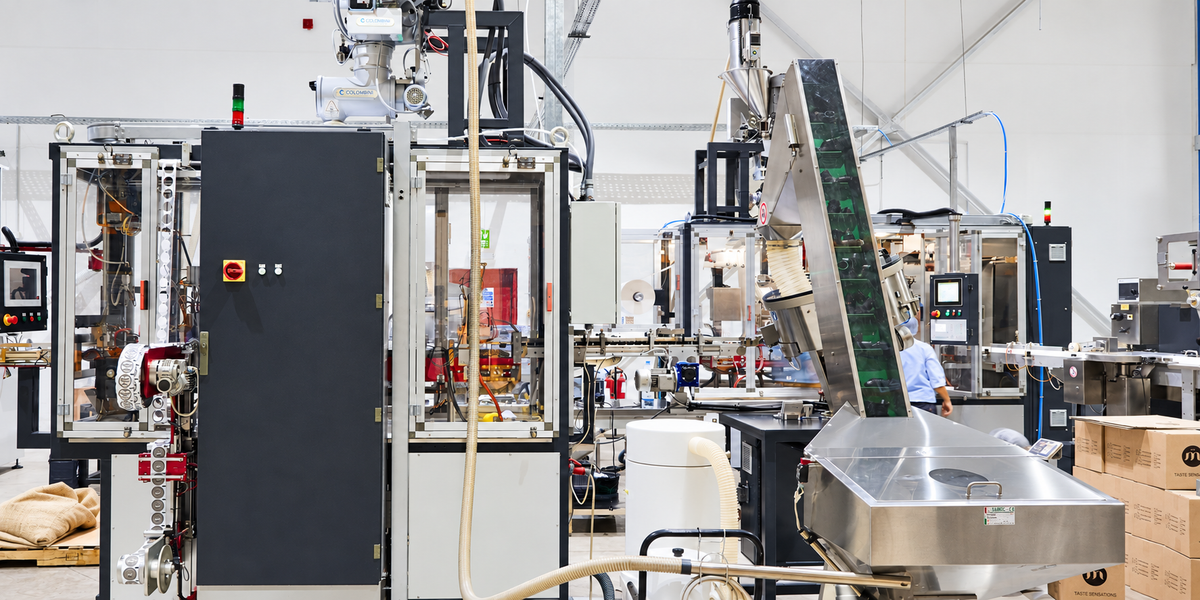 Coffee manufacturing and packing equipment at Mood Espressoβs Dubai facility