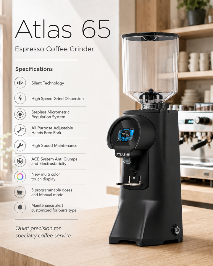 Eureka Atlas 65B Commercial Coffee Grinder – Matte Black, 65mm Flat Burrs