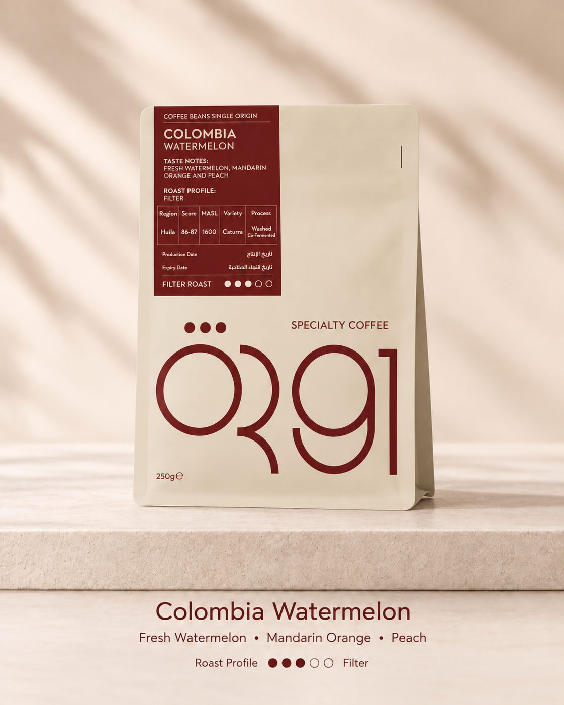 OR91 Colombia Watermelon Specialty Coffee Beans, Filter Roast, Limited Edition