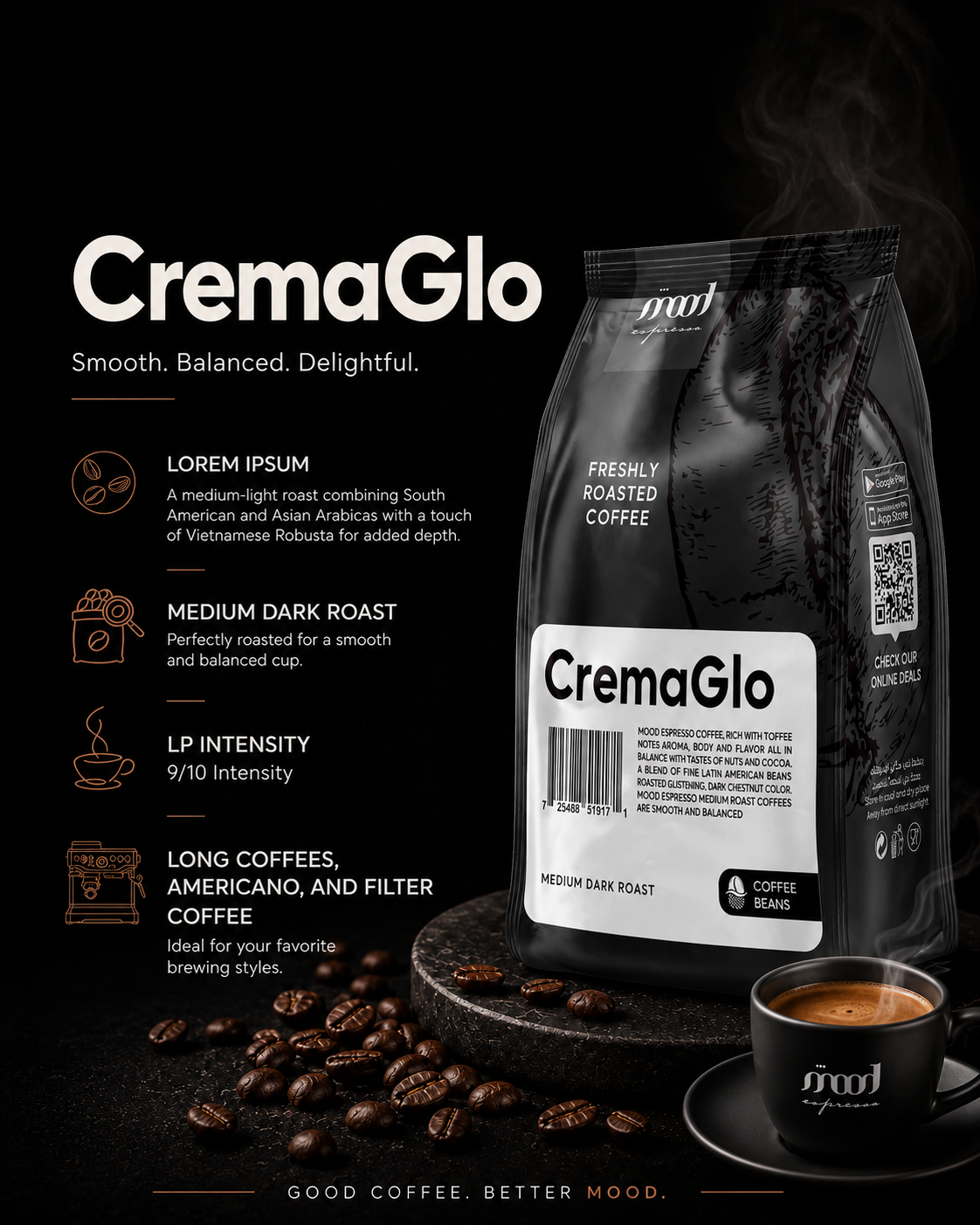 CreaGlo Coffee Beans, Medium-Light Roast, 1kg