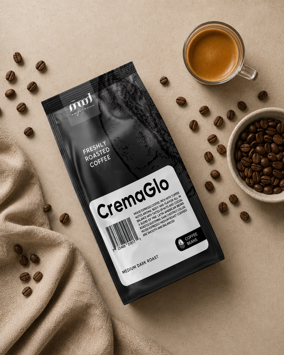 CreaGlo Coffee Beans, Medium-Light Roast, 1kg