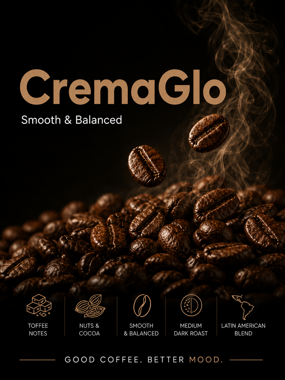CreaGlo Coffee Beans, Medium-Light Roast, 1kg