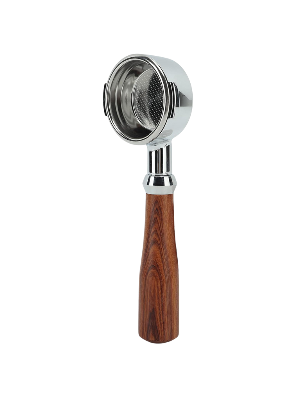 58mm Bottomless Portafilter for E61 Espresso Machines - Stainless Steel Naked Filter with Wooden Handle & Coffee Basket