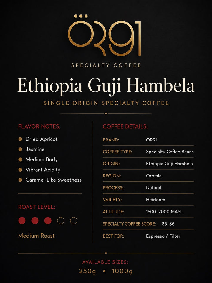 OR91 Ethiopia Guji Hambela Specialty Coffee Beans, Medium Roast