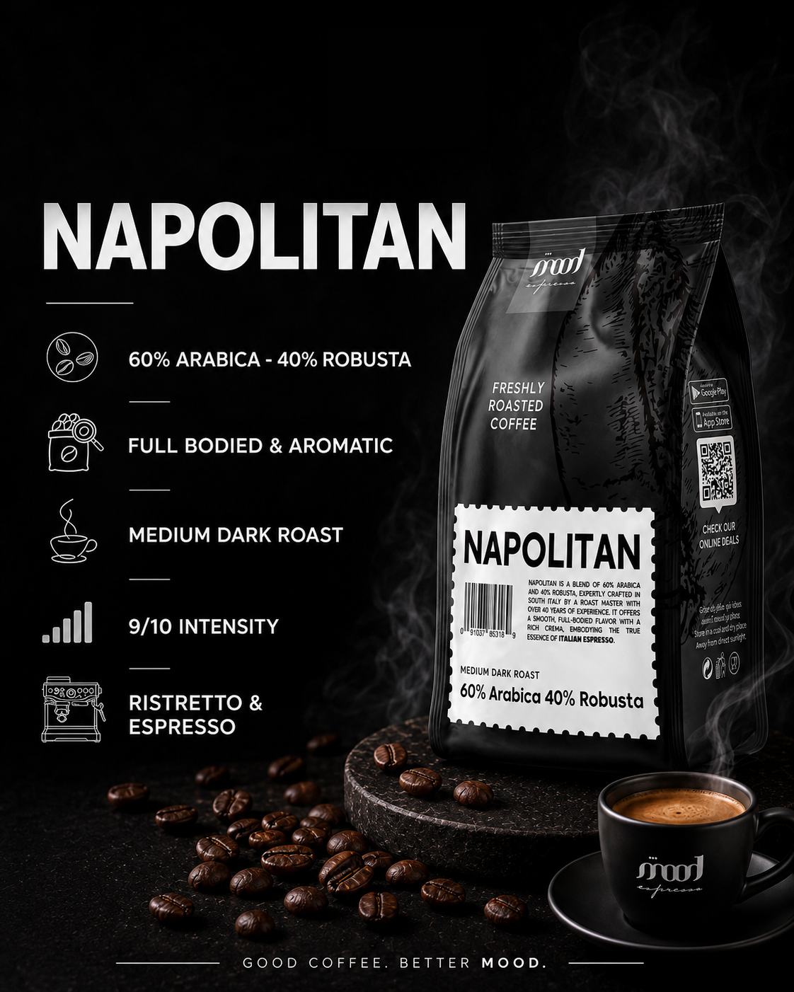 Napolitan Coffee Beans, Medium-Dark Roast, 1kg