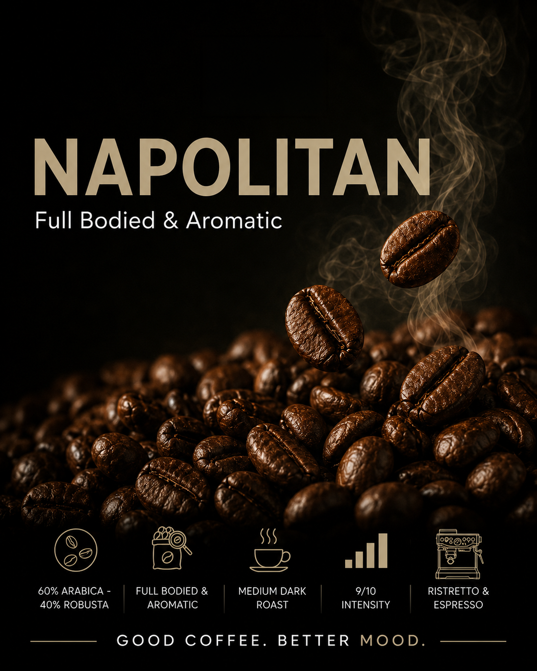 Napolitan Coffee Beans, Medium-Dark Roast, 1kg