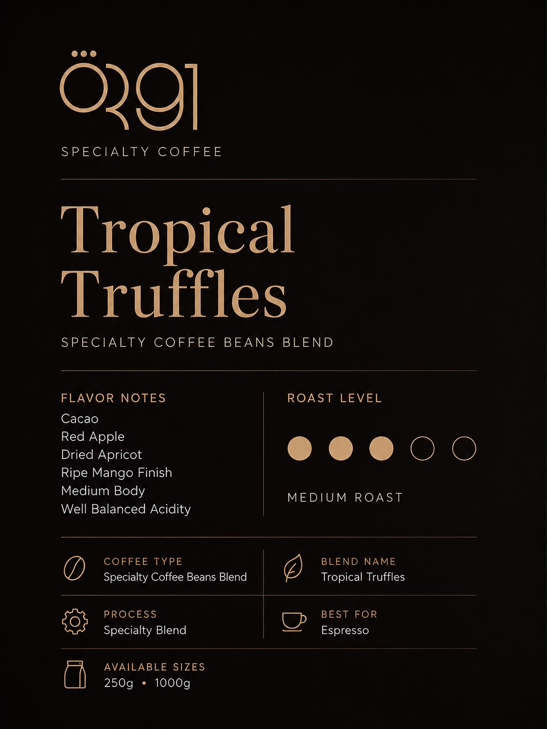 OR91 Tropical Truffles Specialty Coffee Beans, Medium Roast