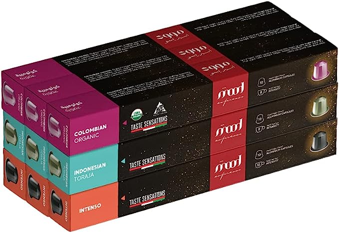 Nespresso Compatible Aluminium Capsules (90 Caps) - Intenso, Indonesian Toraja, Organic Colombian