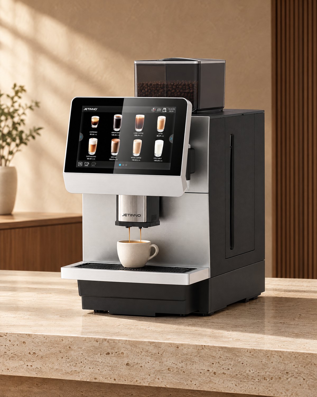 Jetinno JL31B fresh milk coffee machine on a stone counter