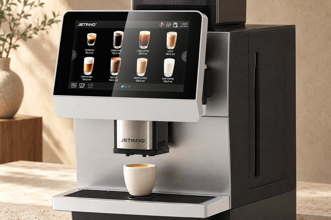 Jetinno JL31B touchscreen and coffee outlet detail