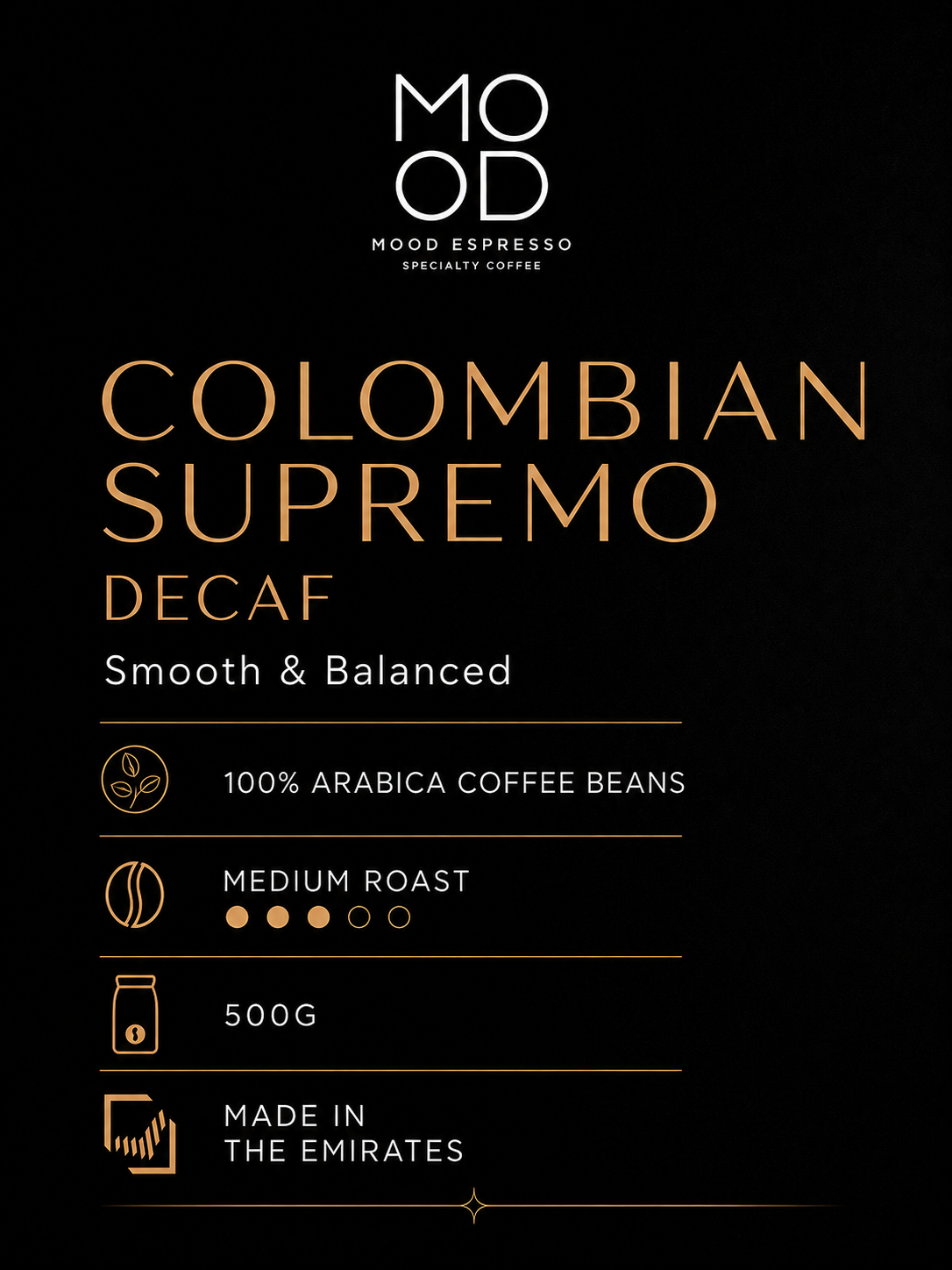 Colombian Supremo Decaf Coffee Beans, Medium Roast, 500g