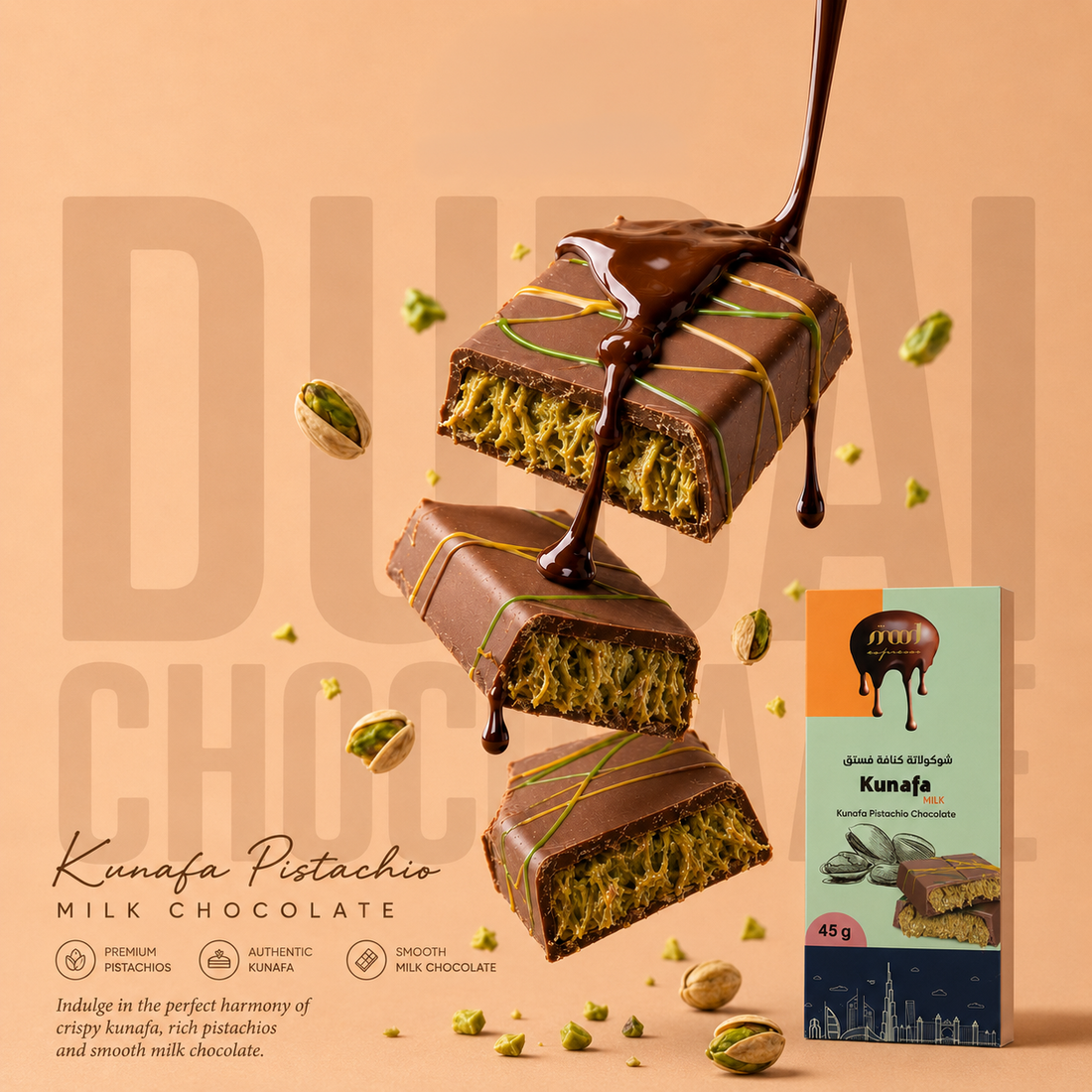 Kunafa Pistachio Milk Chocolate, 45 g