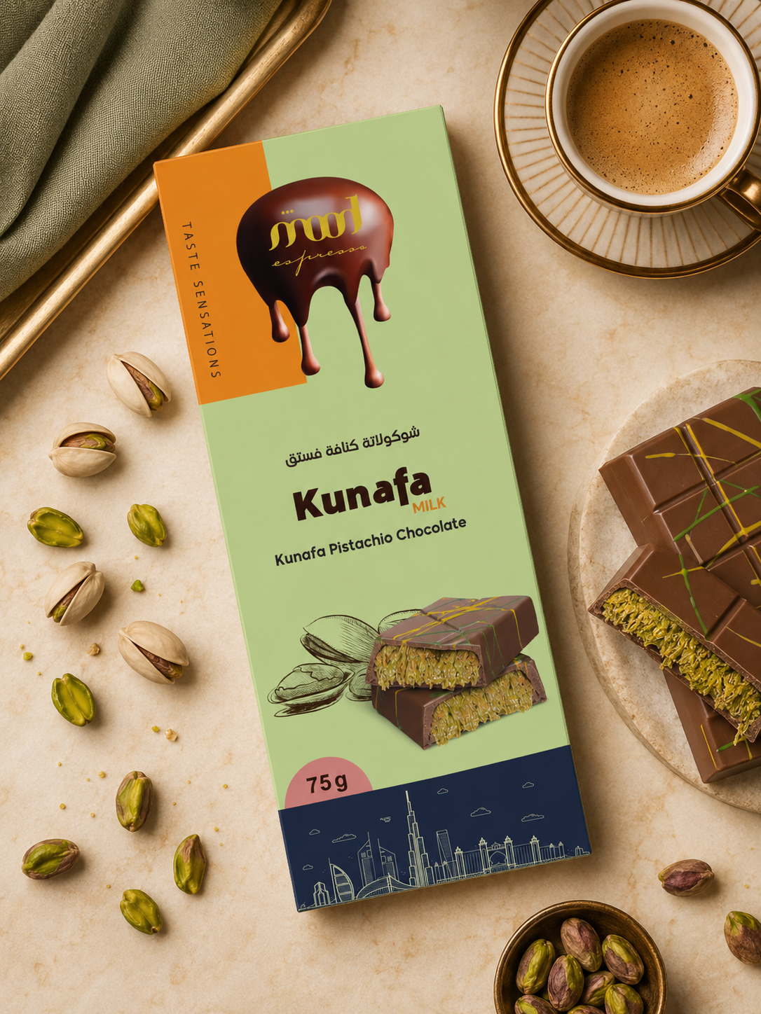 Kunafa Pistachio Milk Chocolate, 75 g