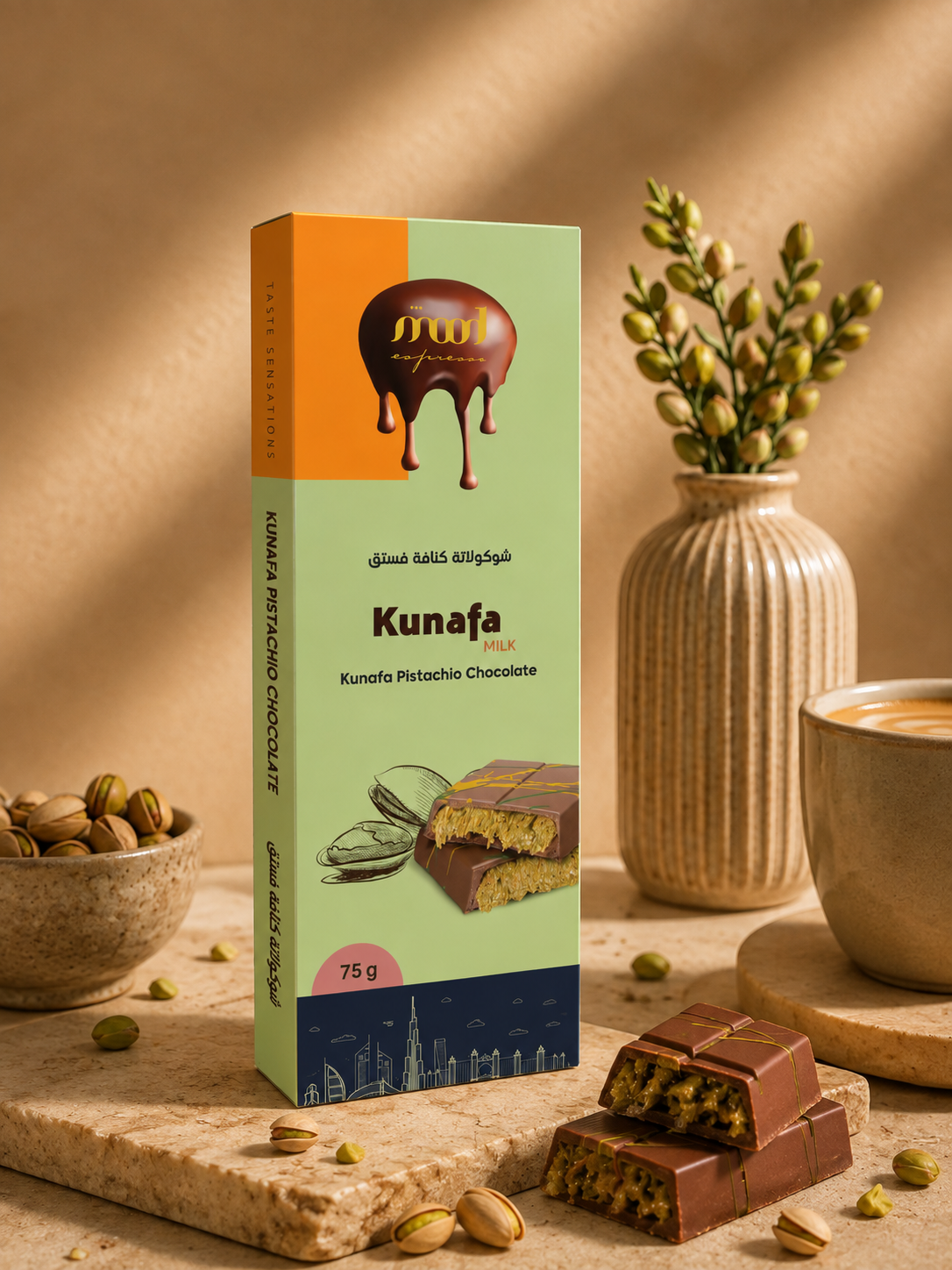 Kunafa Pistachio Milk Chocolate, 75 g