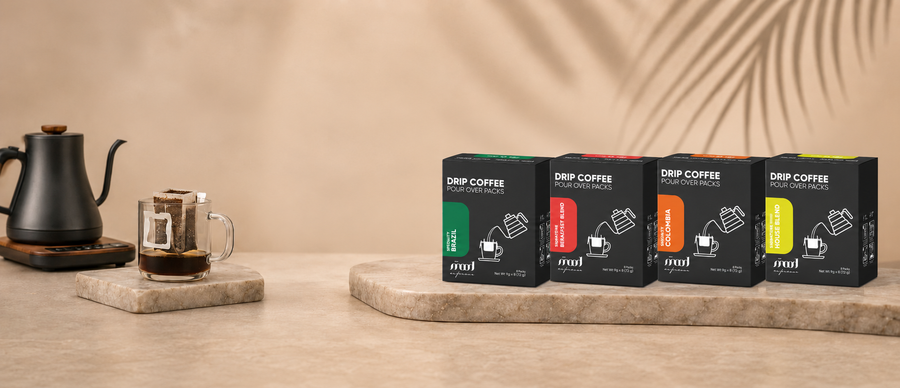 Mood Espresso drip coffee packs and pour-over preparation